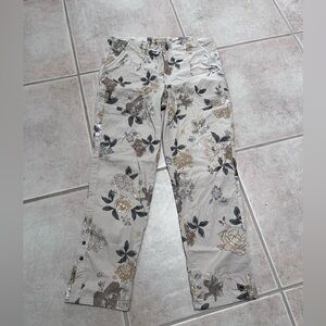 Democracy Beige Floral Straight-Leg Pants with Black and Gray Accents